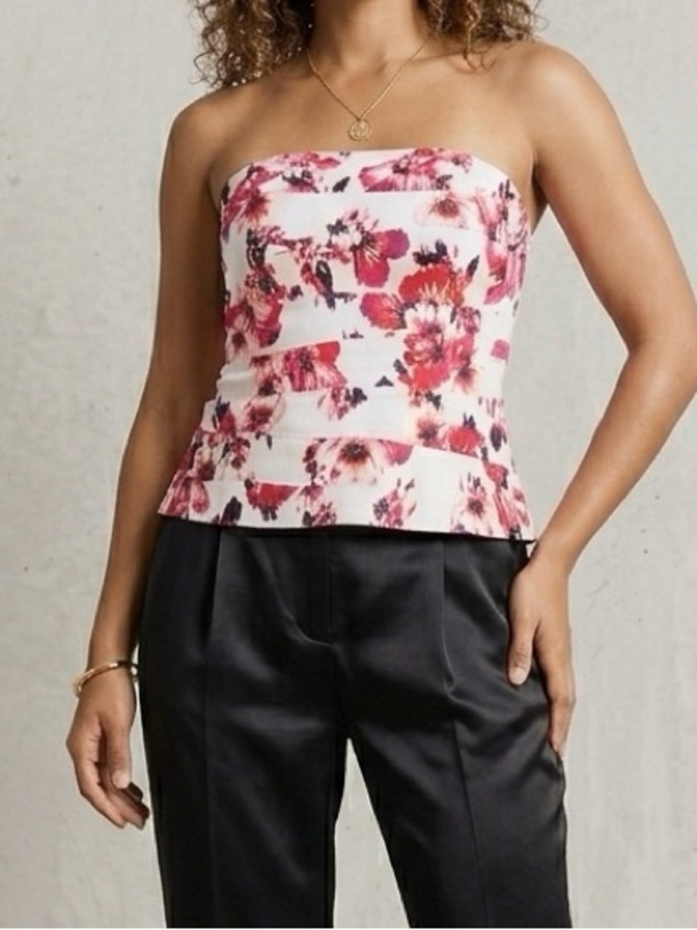 White House Black Market White Floral Bustier Top